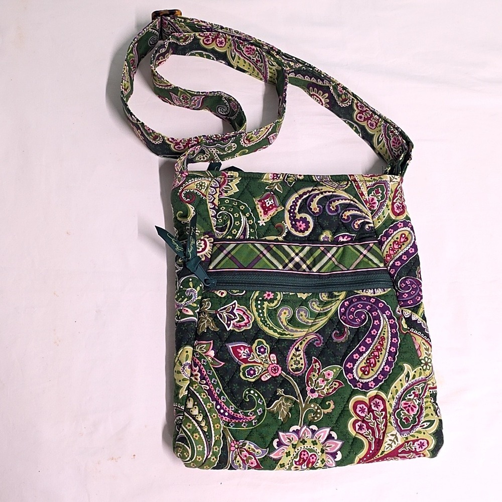 Vera Bradley Crossbody Bag Women Small Green Hope Garden Paisley Quilted Hipster